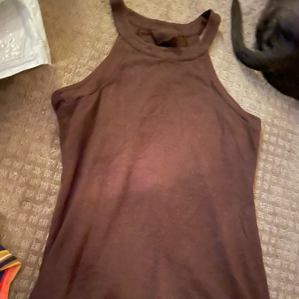 Floating Lotus brown HEMP/cotton halter tank NWT